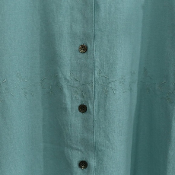 Coastal Grandmother 100% Linen Button Front Midi Dress Women’s Medium Aqua Blue - Picture 8 of 8